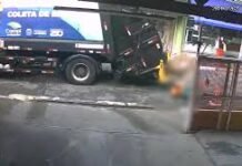 Veja Vídeo – Buraco se abre na rua, caminhão tomba e gari cai durante coleta em Campinas (SP)
