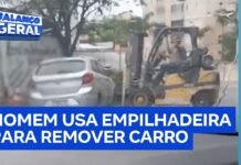 Veja Vídeo – Empresário usa empilhadeira para remover carro estacionado em frente a empresa; veja