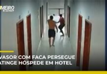 Veja Vídeo – Homem invade hotel com faca e atinge hóspede; motivação é desconhecida; veja