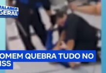 Veja Vídeo – Segurado quebra computadores e vidraças do INSS em surto de fúria; veja