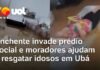 Veja Vídeo – Enchente invade prédio social e moradores ajudam a resgatar idosos em Ubá (MG)
