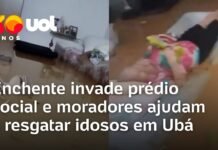 Veja Vídeo – Enchente invade prédio social e moradores ajudam a resgatar idosos em Ubá (MG)