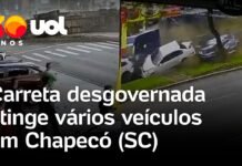 Veja Vídeo – Carreta desgovernada provoca engavetamento com 8 veículos e deixa feridos em Santa Catarina;