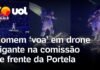 Veja Vídeo – Homem ‘voa’ em drone gigante na comissão de frente da Portela durante os desfiles na Sapucaí