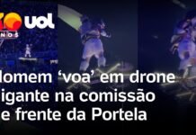 Veja Vídeo – Homem ‘voa’ em drone gigante na comissão de frente da Portela durante os desfiles na Sapucaí