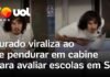 Veja Vídeo – Carnaval em SP: jurado viraliza ao se pendurar em cabine para avaliar escolas no Anhembi