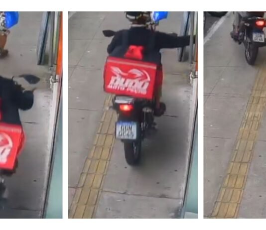 Veja Vídeo – Falso entregador em moto sobe em calçada e furta celular de mulher em segundos; veja