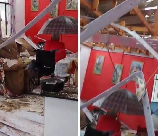 Veja Vídeo – Após ter telhado destruído por granizo, idoso tenta se proteger com guarda-chuva; veja