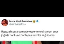 Veja Vídeo – ‘Marmanjo’ disputa com adolescente toalha com suor jogada pelo cantor Luan Santana; veja